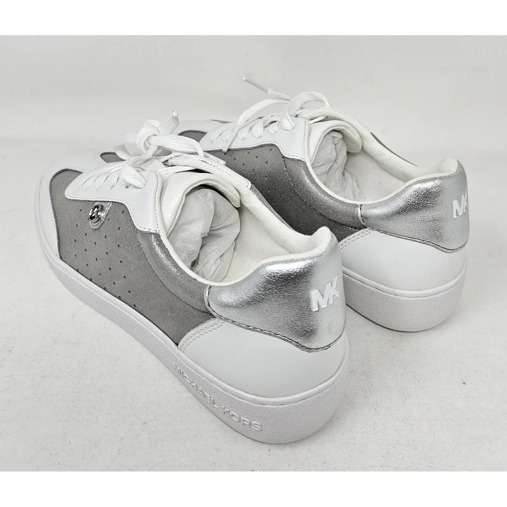 Michael Kors Scotty Casual Leather Sneakers White/Silver Women's Size 6.5M‎ NEW!